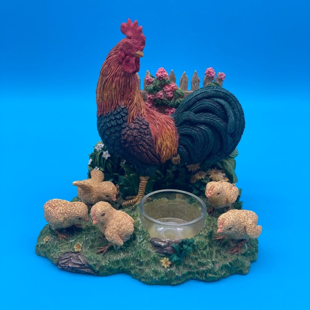 Rooster Chicks Votive Tealight Candle Holder Figurine Country Farmhouse Resin